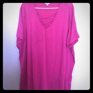 Pink Tee with lace up neckline by Avenue